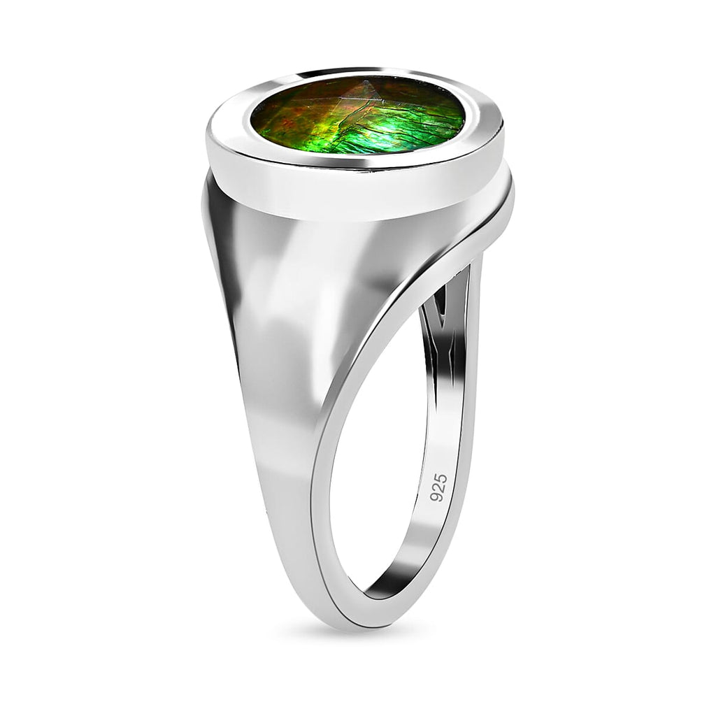 Ammolite Solitaire Ring in Platinum Overlay Sterling Silver 2.60 Ct