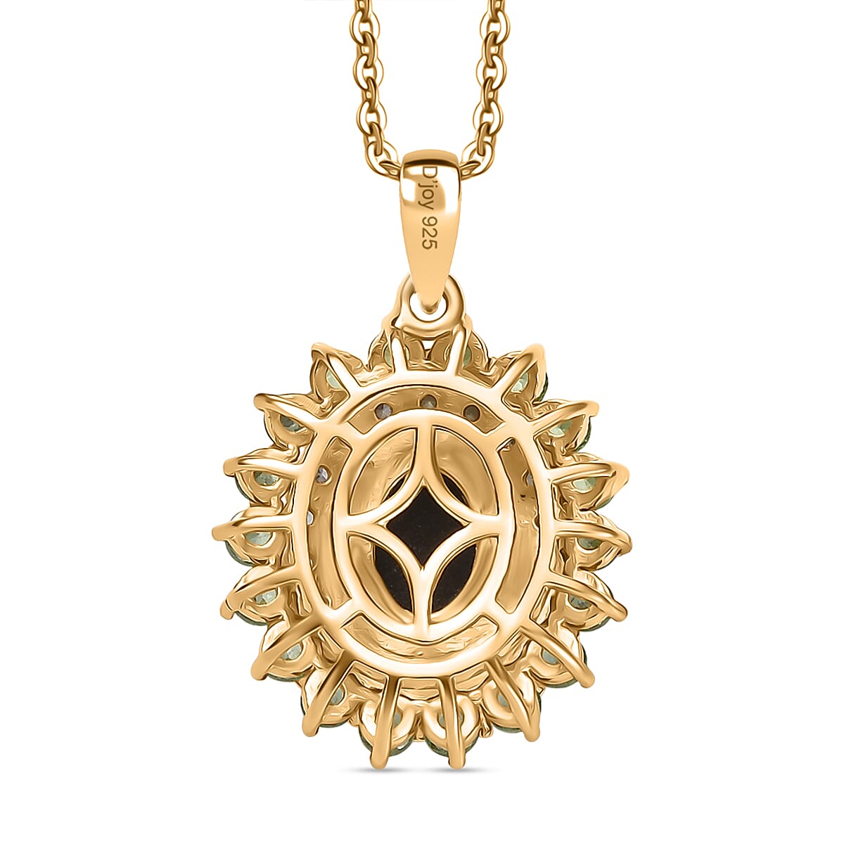 AA Ammolite, Tsavorite Garnet &amp; White Zircon Double Halo Pendant with Chain (Size 20) in 18K Vermeil Yellow Gold Sterling Silver 3.32 Ct, Silver Wt. 5.37 Gms. 4391272 5
