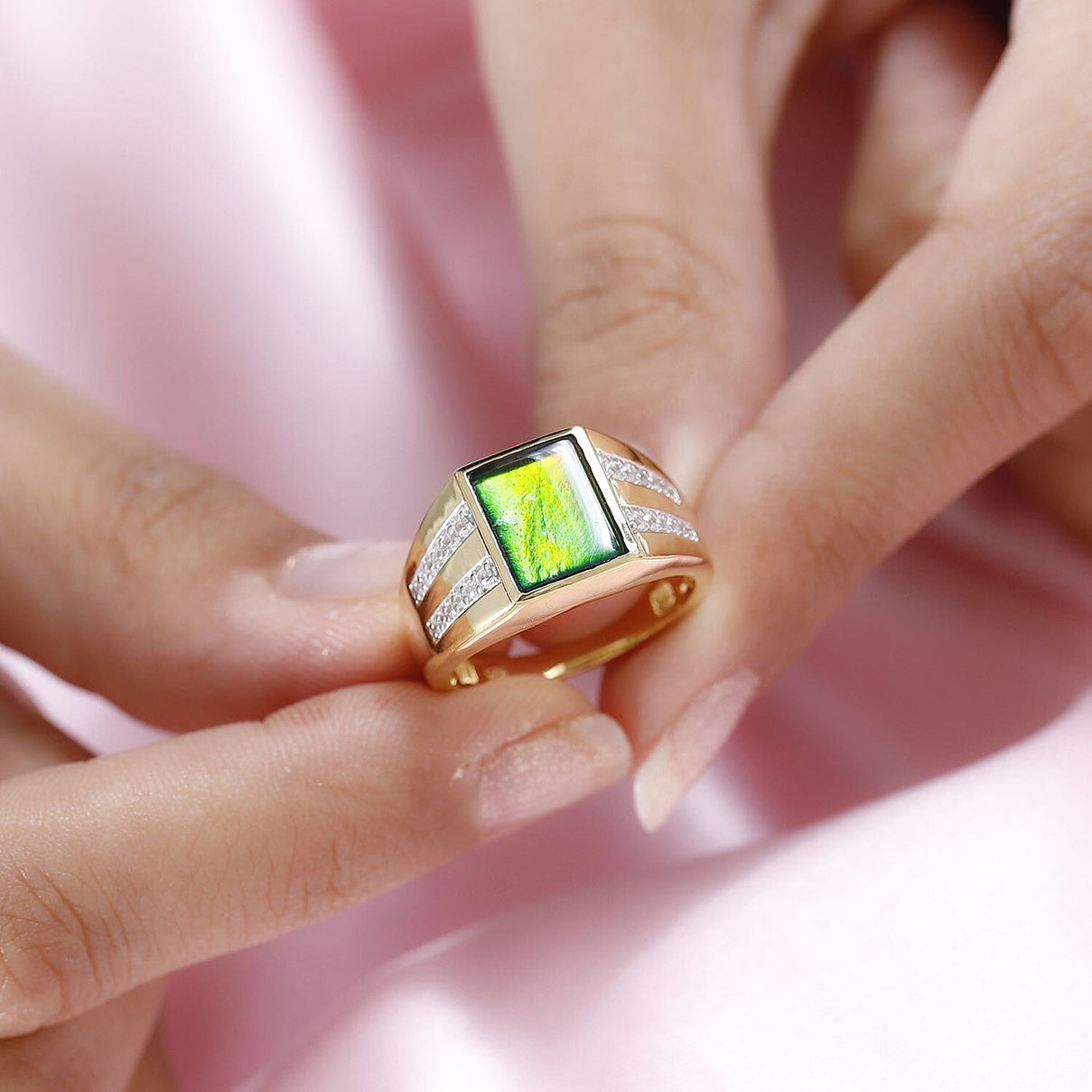 The Rare Find - Ammolite &amp; Natural Zircon Ring in 18K Vermeil Yellow Gold Plated Sterling Silver 2.73 Ct, Silver Wt. 6.72 Gms 7747236 2
