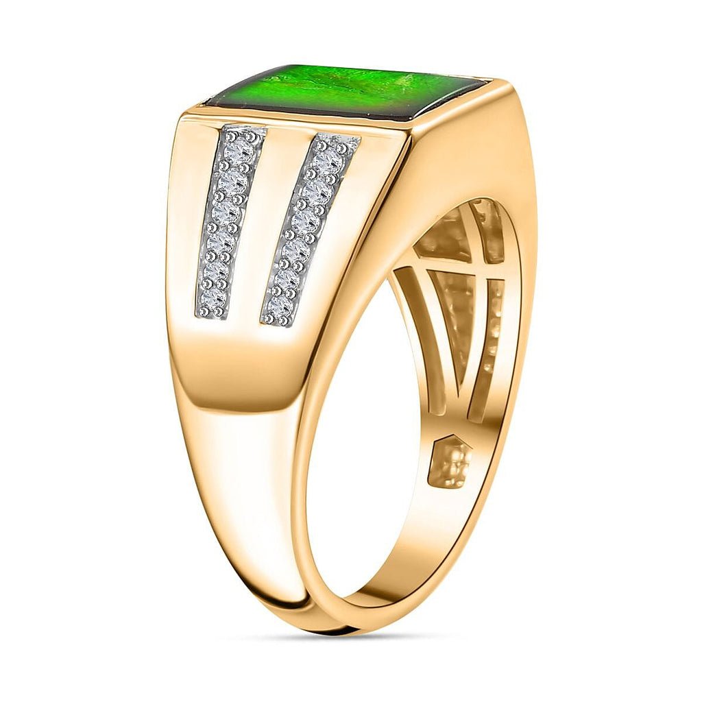The Rare Find - Ammolite & Natural Zircon Ring in 18K Vermeil Yellow Gold Plated Sterling Silver 2.73 Ct, Silver Wt. 6.72 Gms