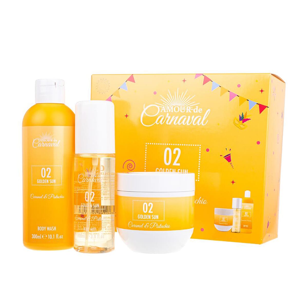 Laurelle Amour De Carnaval - Golden Sun Luxurious 3 Piece Gift Set (300mL Body Wash, 100mL Body Mist, 240mL Body Lotion) - Caramel &amp; Pistachio Scent 8140391 0