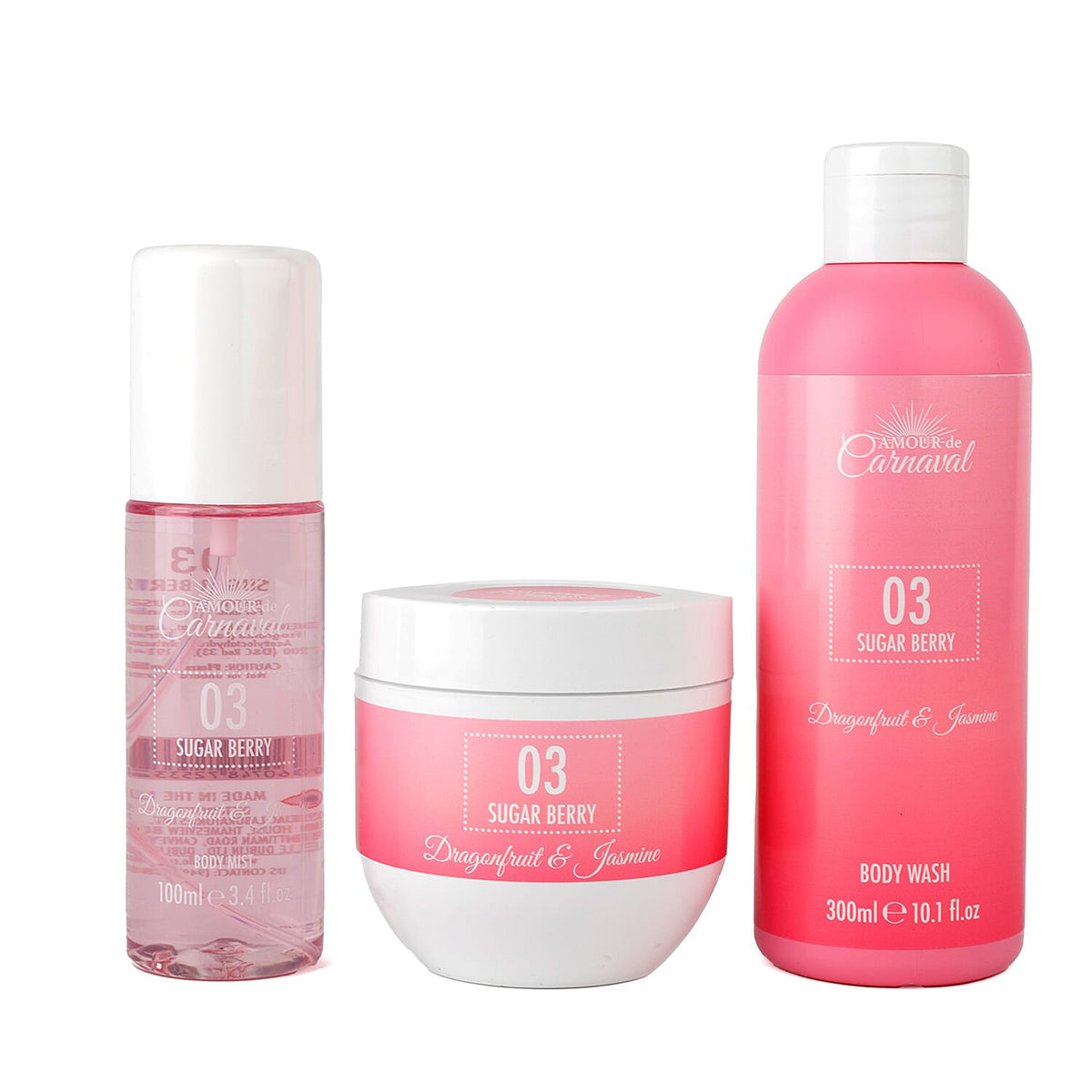 Amour De Carnaval Sugar Berry 3 Piece Gift Set (Body Wash 300ml, Body Mist 100ml, Body Lotion  240ml) - Dragonfruit and Jasmine Scent 8140392 0