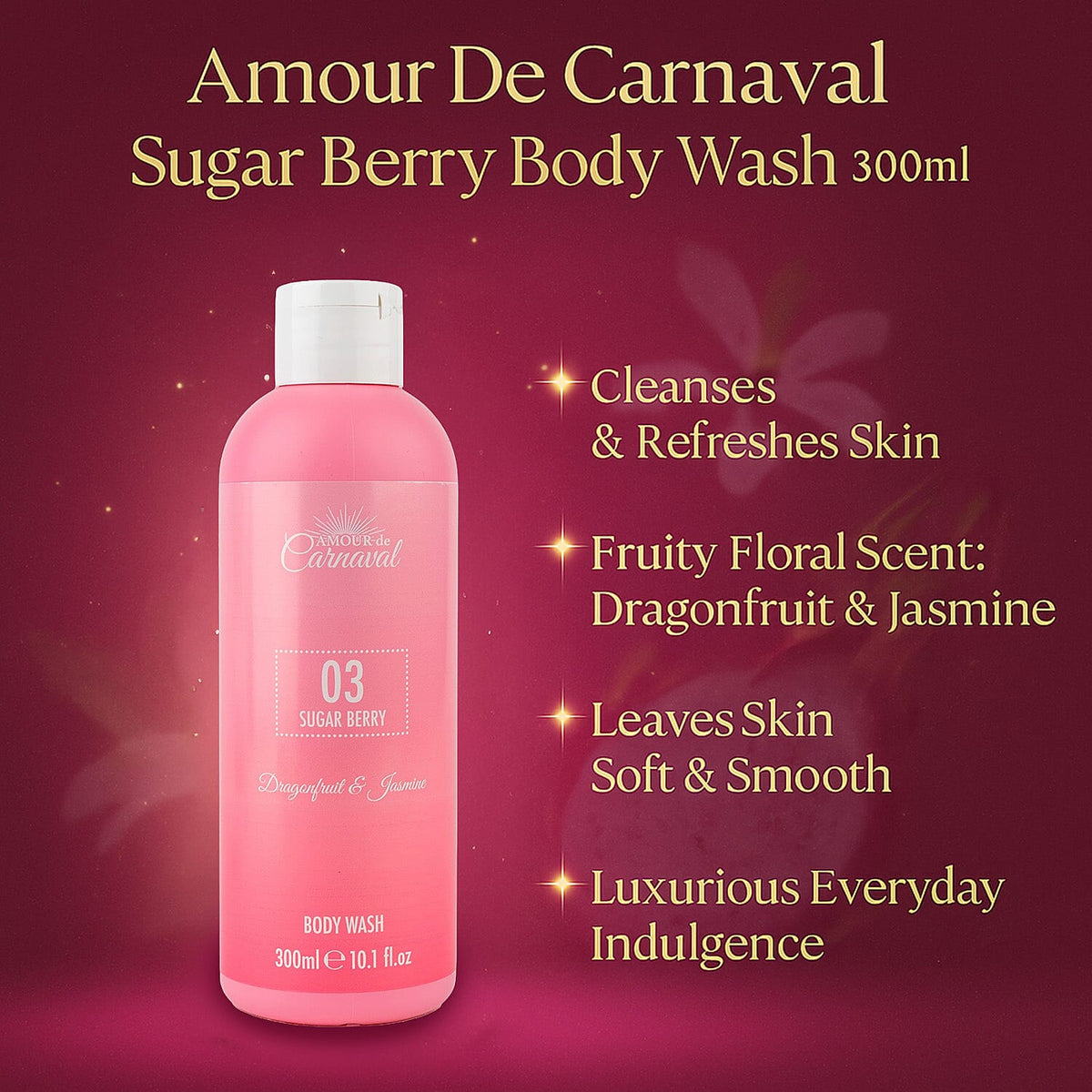 Amour De Carnaval Sugar Berry 3 Piece Gift Set (Body Wash 300ml, Body Mist 100ml, Body Lotion  240ml) - Dragonfruit and Jasmine Scent 8140392 1