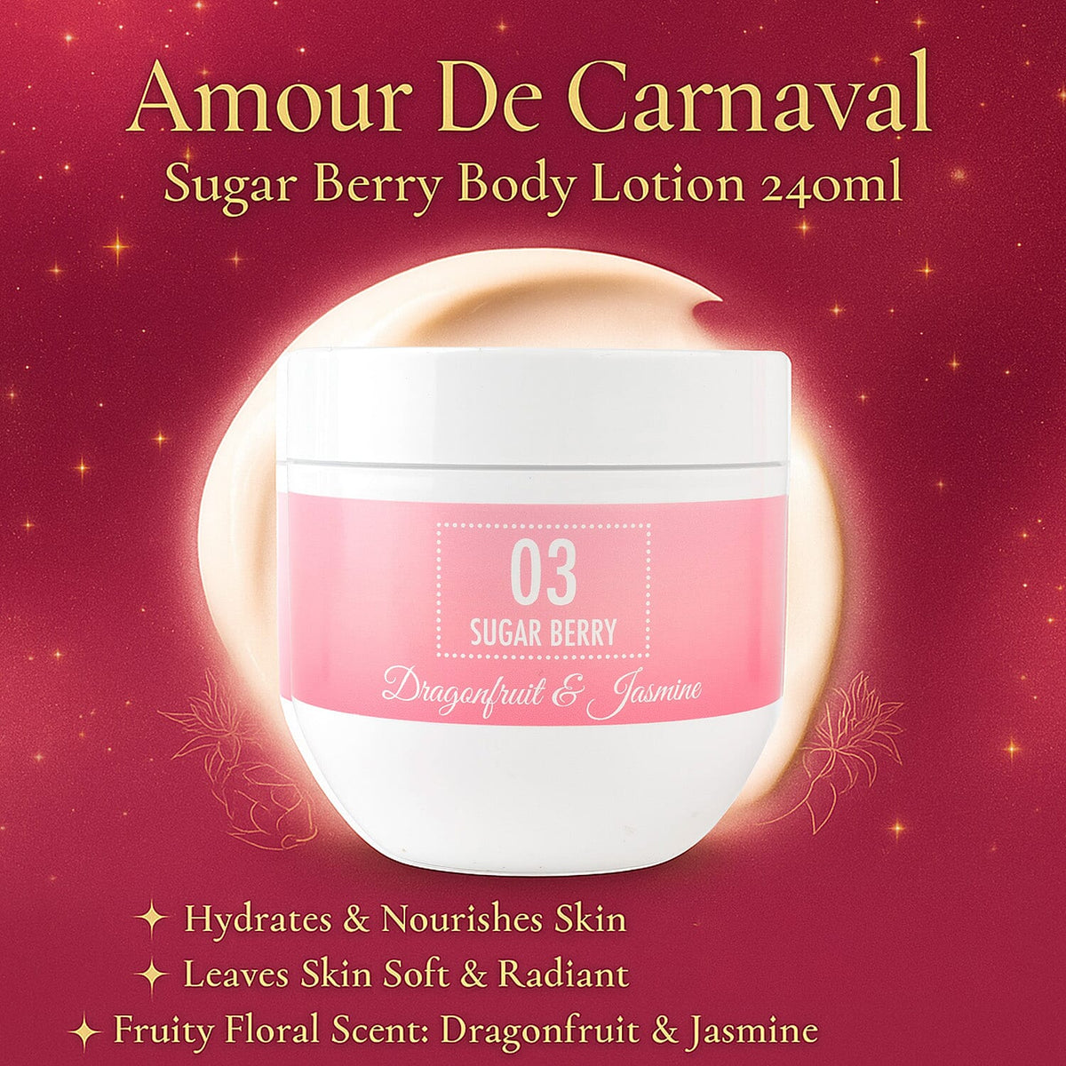 Amour De Carnaval Sugar Berry 3 Piece Gift Set (Body Wash 300ml, Body Mist 100ml, Body Lotion  240ml) - Dragonfruit and Jasmine Scent 8140392 3