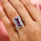 Anahi Ametrine and Natural Zircon Halo Ring in Platinum Overlay Sterling Silver 7.12 Ct.