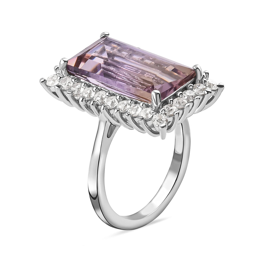 Anahi Ametrine and Natural Zircon Halo Ring in Platinum Overlay Sterling Silver 7.12 Ct.