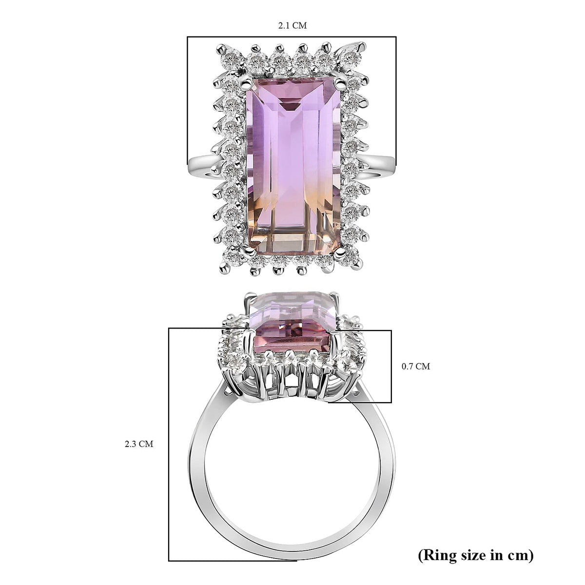 Anahi Ametrine and Natural Cambodian Zircon Ring in Platinum Overlay Sterling Silver 7.12 Ct. 9031023 6