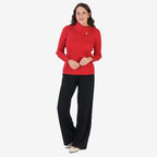 Anamor Cable Knit Splitneck Jumper With Gold Button Sleeve (Size S) - Red