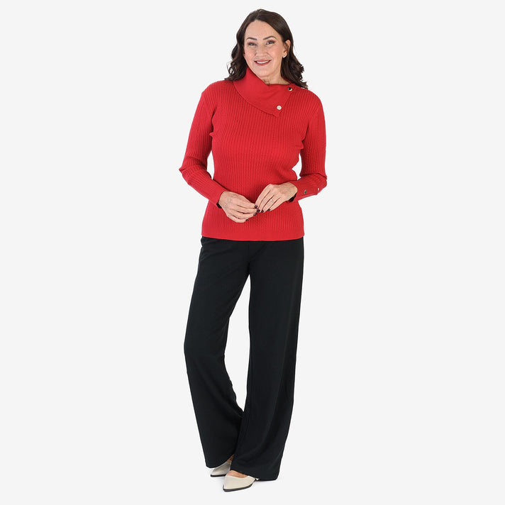 Anamor Cable Knit Splitneck Jumper With Gold Button Sleeve (Size S) - Red 8254307 2