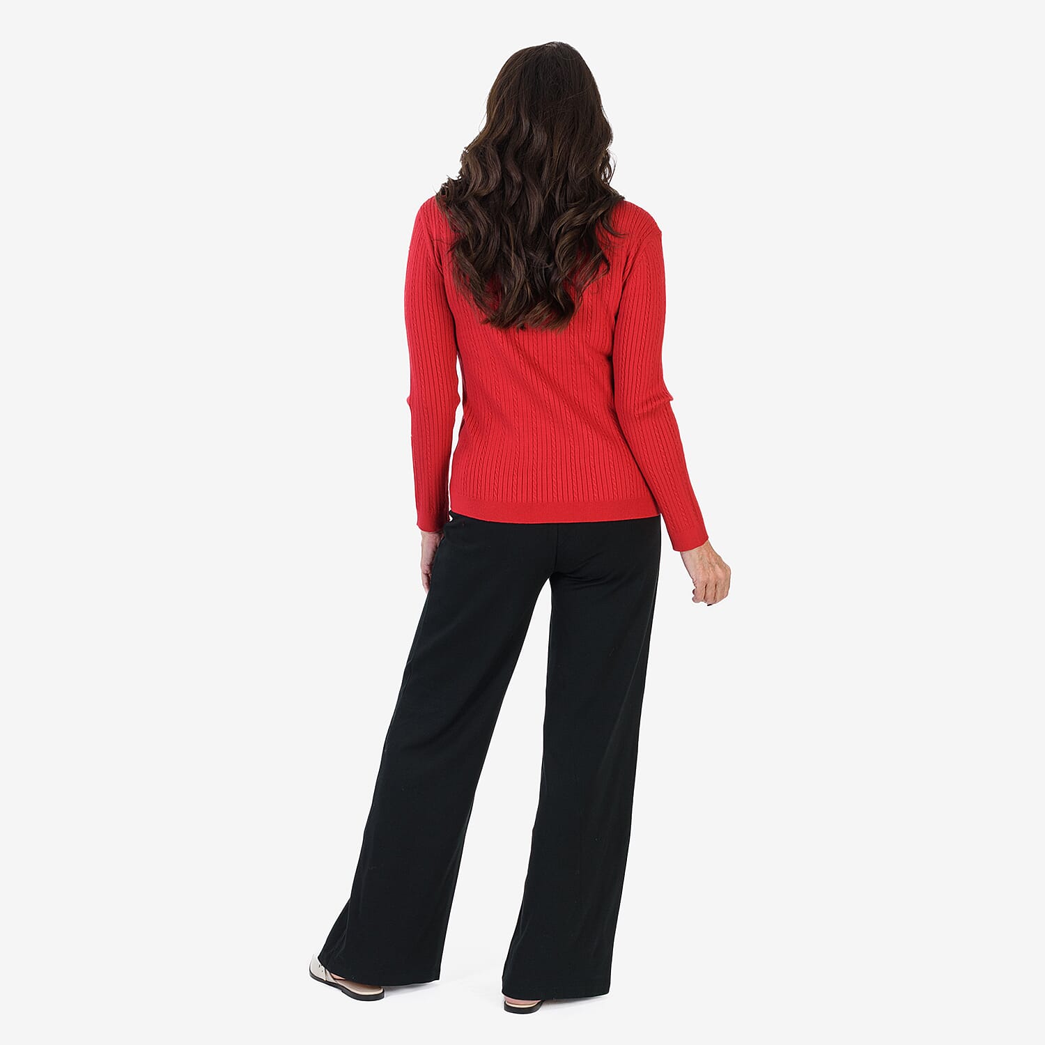 Anamor Cable Knit Splitneck Jumper With Gold Button Sleeve (Size S) - Red 8254307 4