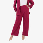 Anamor Crepe Pintuck Wideleg Trousers With Gold Button Detail (Size 12) - Wine