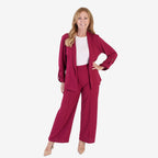 Anamor Crepe Pintuck Wideleg Trousers With Gold Button Detail (Size 12) - Wine