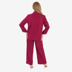 Anamor Crepe Pintuck Wideleg Trousers With Gold Button Detail (Size 12) - Wine