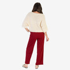 Anamor Crepe Pintuck Wideleg Trousers With Gold Button Detail (Size 12) - Wine