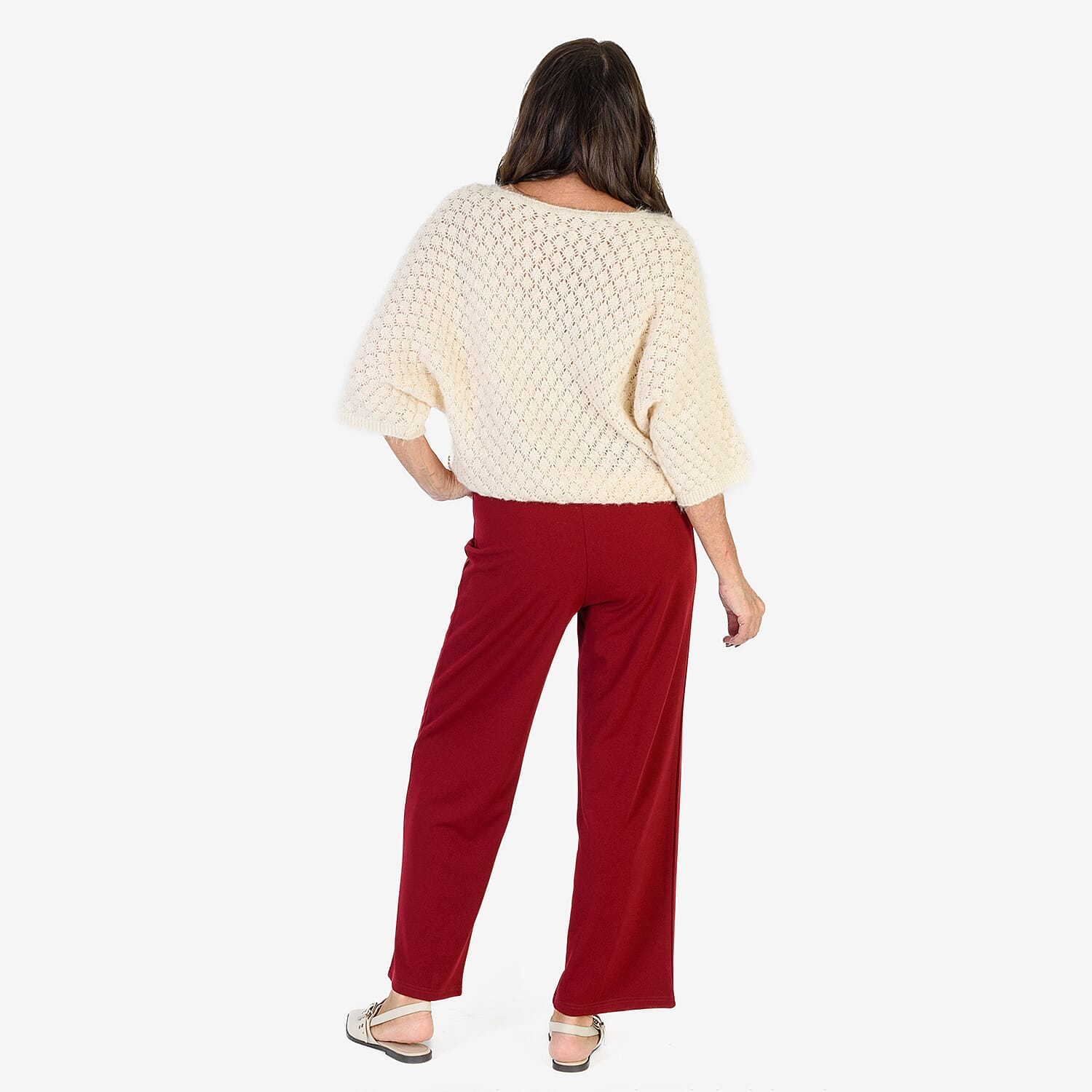 Anamor Crepe Pintuck Wideleg Trousers With Gold Button Detail (Size 12) - Wine 8305980 4