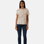 Anamor Womens Abstract Stripes Print Casual T-Shirt (Size M) - Light Pink