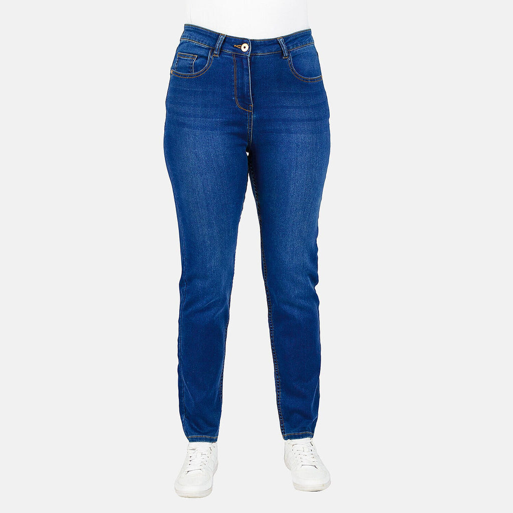 TAMSY - Angelina Relaxed Skinny Stretch Jean (Size 26) - Mid Blue