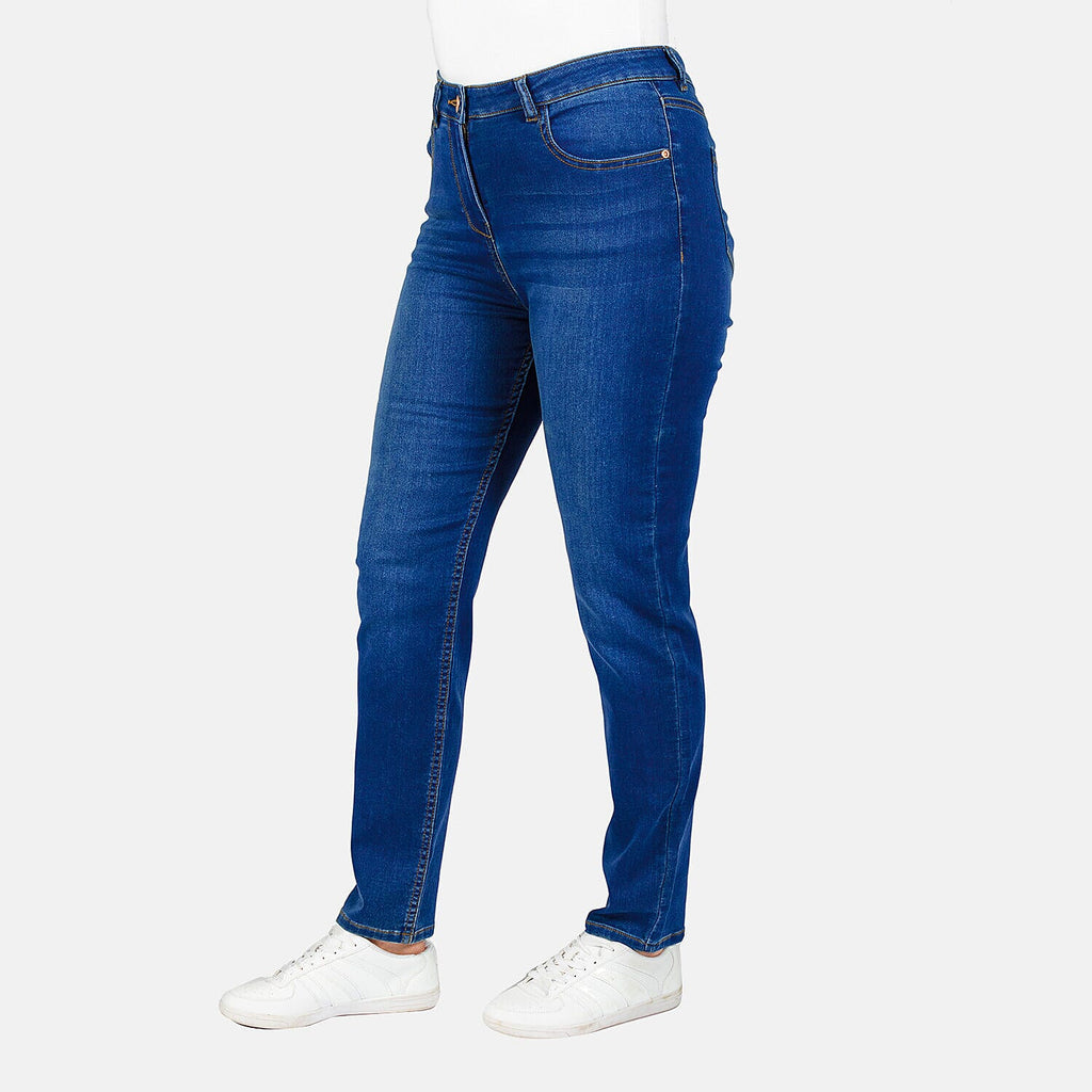TAMSY - Angelina Relaxed Skinny Stretch Jean (Size 26) - Mid Blue