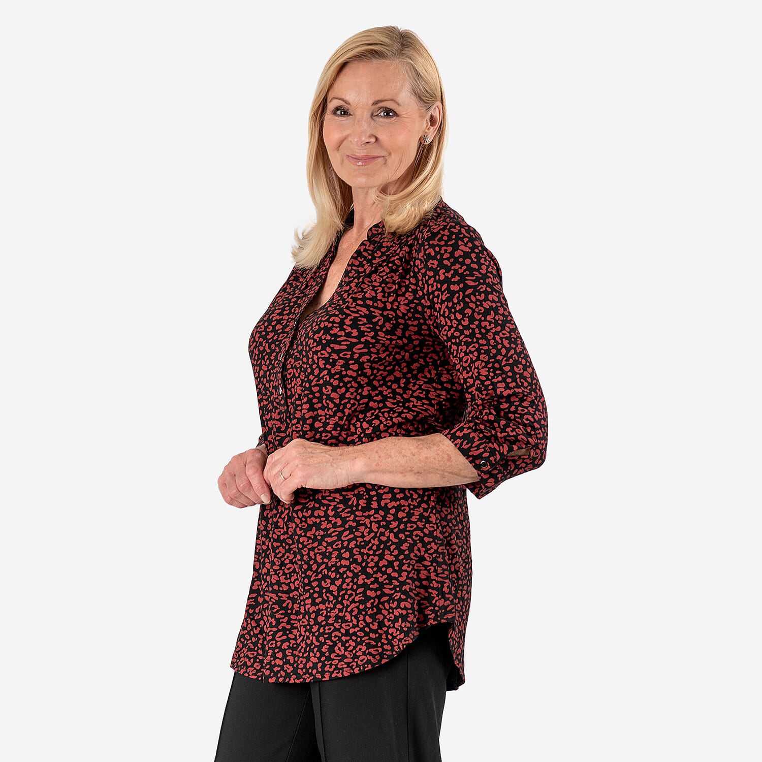 Animal Print Relaxed Fit Shirt (Size - 16) - Maroon 8064692 1