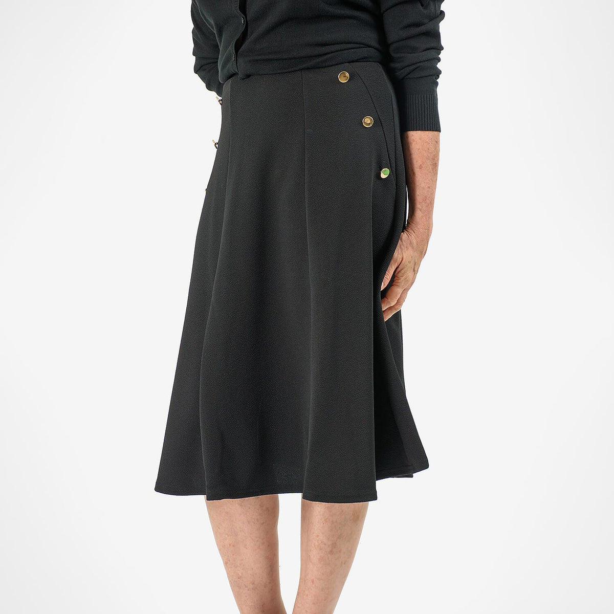 Anonymous A-Line Midi Skirt with Gold Button Detail (Size 16) - Black V32517619 0