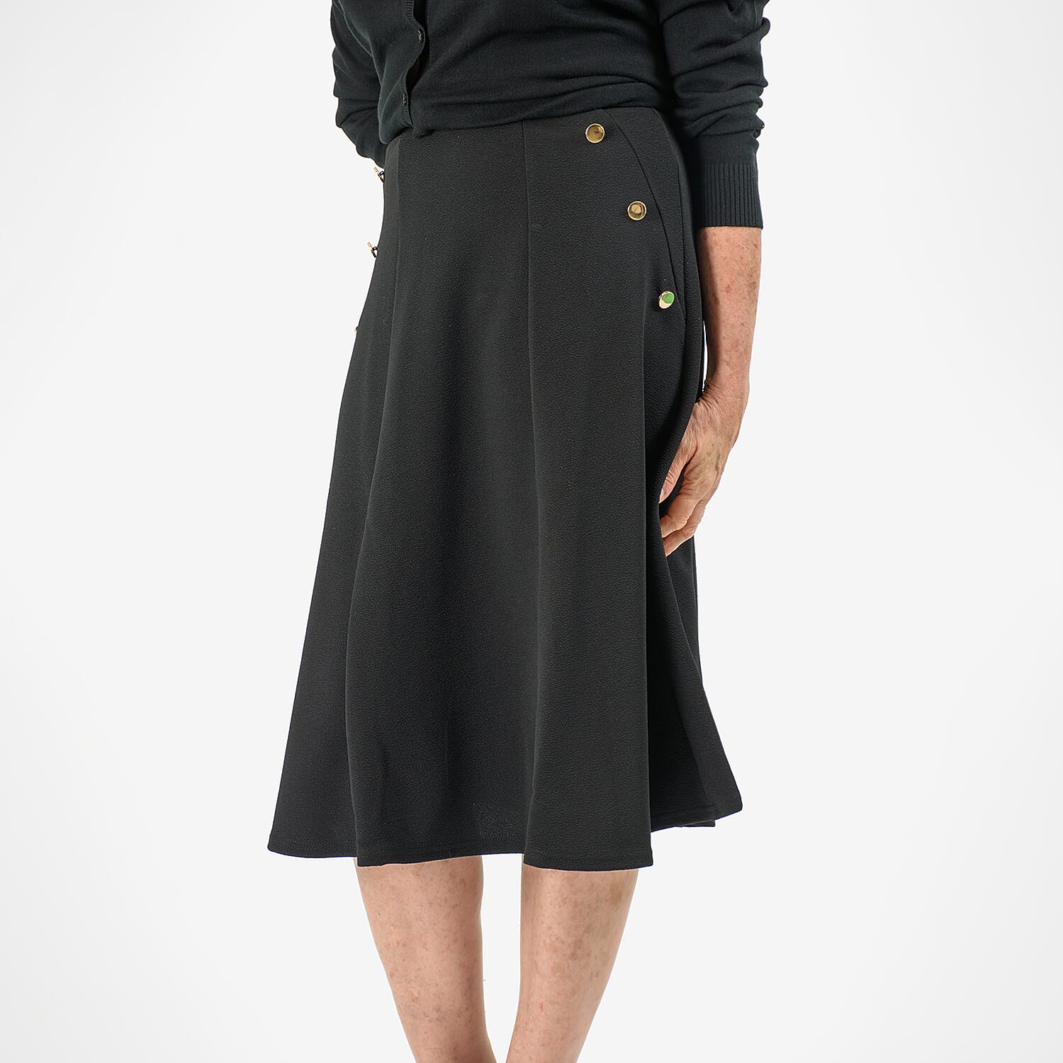 Anonymous A-Line Midi Skirt with Gold Button Detail (Size 16) - Black V32517619 0