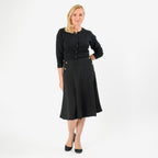 Anonymous A-Line Midi Skirt with Gold Button Detail (Size 16) - Black