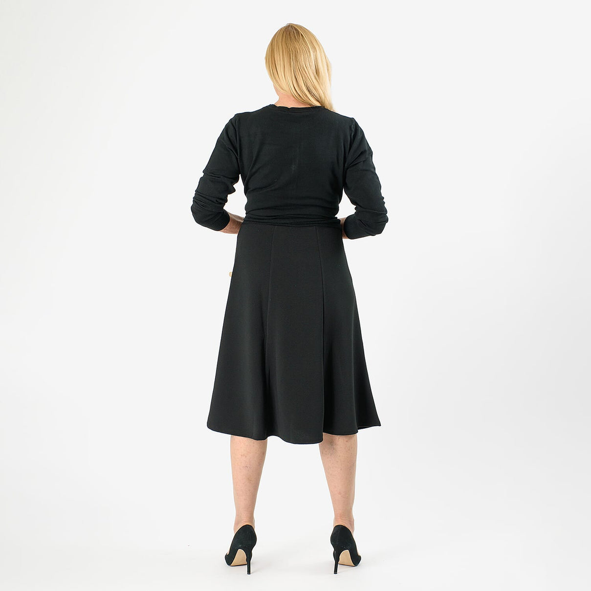 Anonymous A-Line Midi Skirt with Gold Button Detail (Size 16) - Black V32517619 3