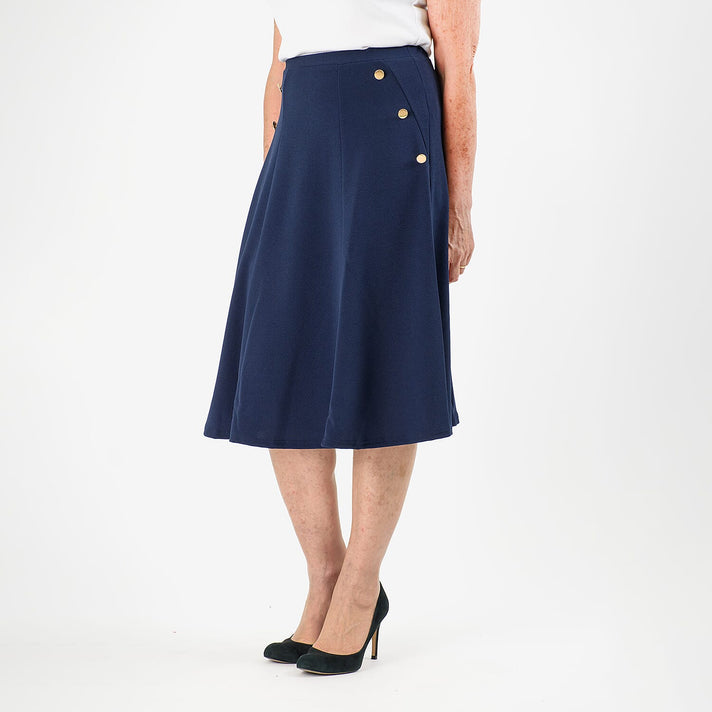 Anonymous A-Line Midi Skirt with Gold Button Detail (Size 20) - Navy 8079705 1
