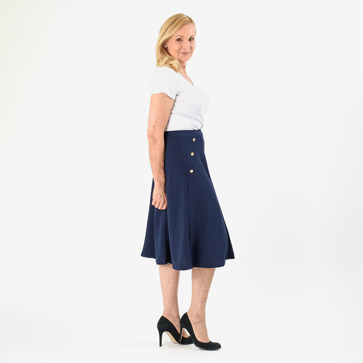 Anonymous A-Line Midi Skirt with Gold Button Detail (Size 20) - Navy 8079705 2