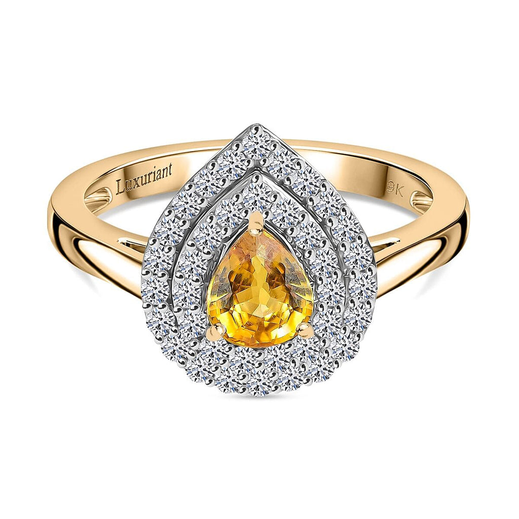 Luxuriant 9K Yellow Gold AAA Loop Clean Chantaburi Yellow Sapphire & Lab Grown Diamond (SI-GH) Ring 1.03 Ct.