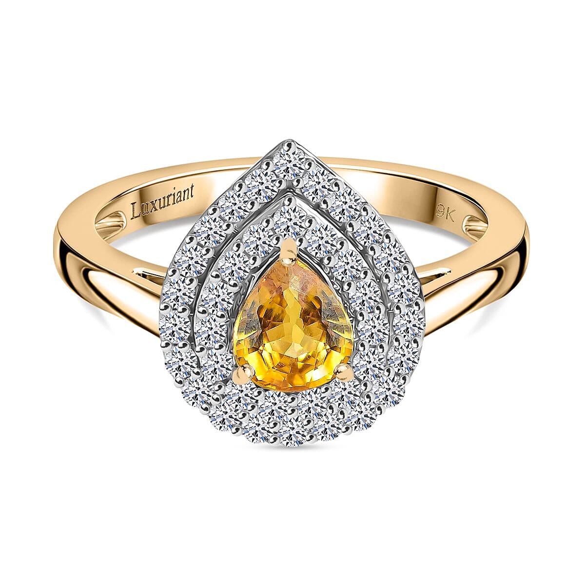 9K Yellow Gold AAA Chantaburi Yellow Sapphire, Lab Grown Diamond Double Halo Ring 1.03 Ct. (SI-GH) 8190858 0