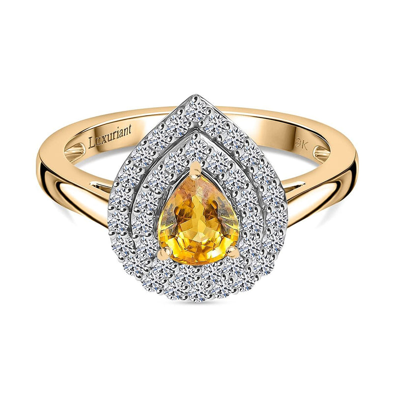 Luxuriant 9K Yellow Gold AAA Loop Clean Chantaburi Yellow Sapphire & Lab Grown Diamond (SI-GH) Ring 1.03 Ct.