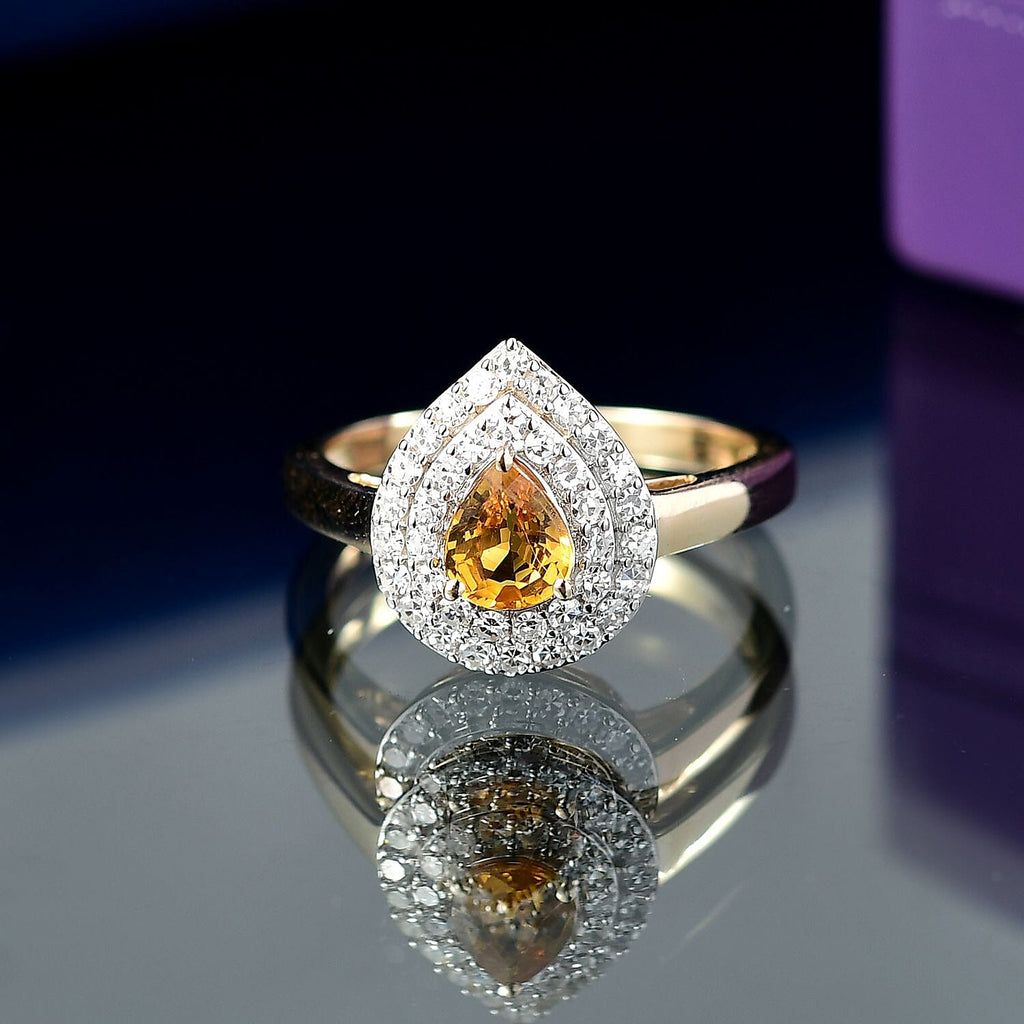 Luxuriant 9K Yellow Gold AAA Loop Clean Chantaburi Yellow Sapphire & Lab Grown Diamond (SI-GH) Ring 1.03 Ct.