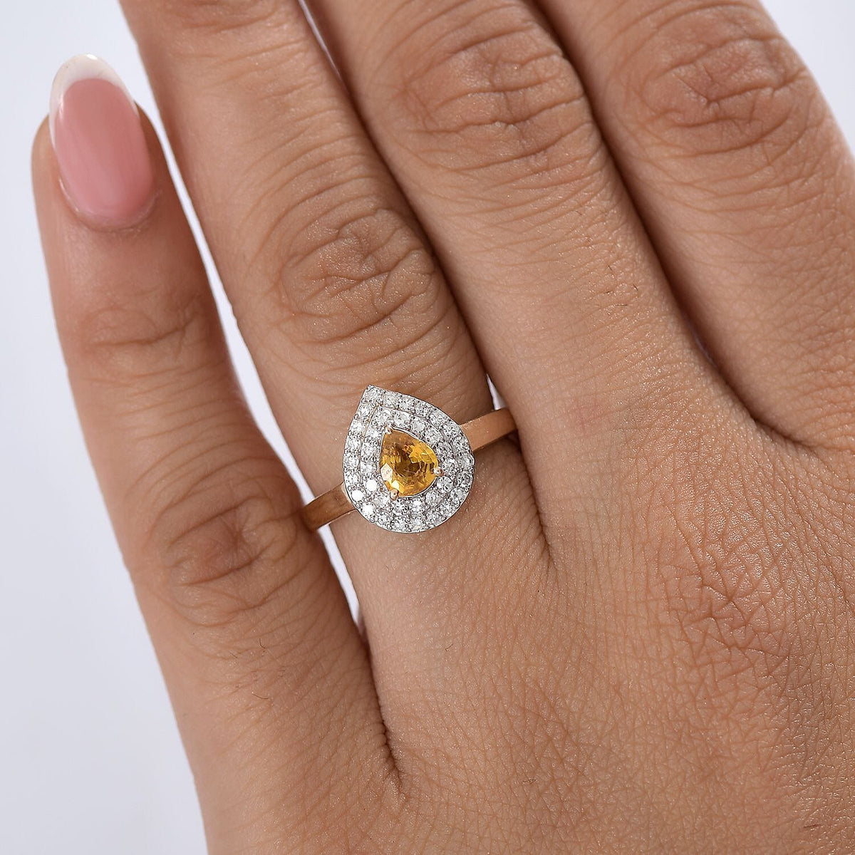 9K Yellow Gold AAA Chantaburi Yellow Sapphire, Lab Grown Diamond Double Halo Ring 1.03 Ct. (SI-GH) 8190858 3