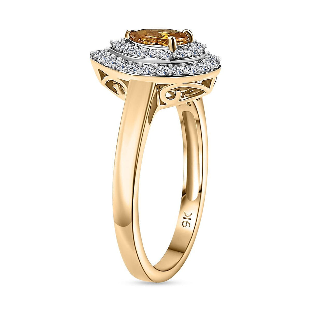 Luxuriant 9K Yellow Gold AAA Loop Clean Chantaburi Yellow Sapphire & Lab Grown Diamond (SI-GH) Ring 1.03 Ct.