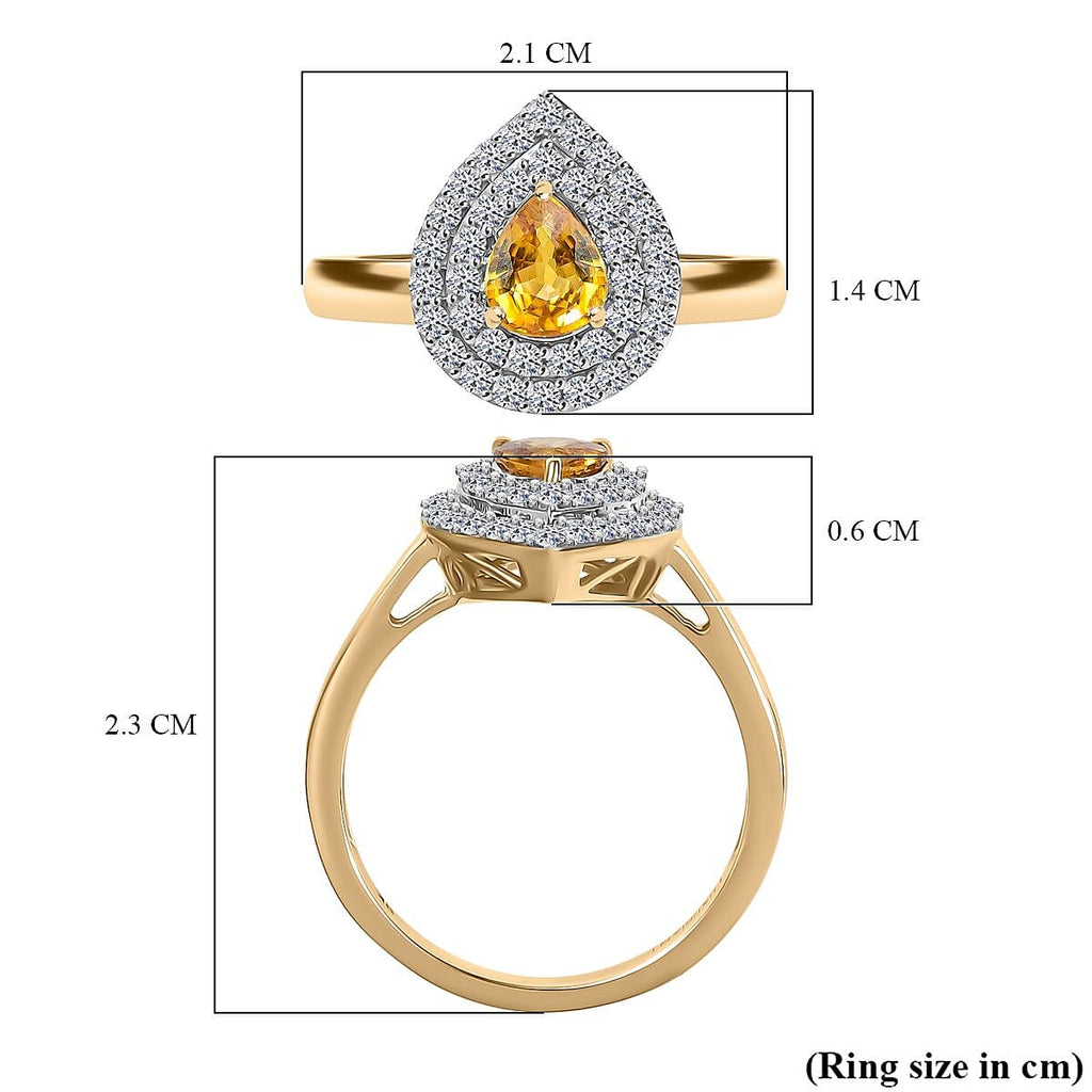 Luxuriant 9K Yellow Gold AAA Loop Clean Chantaburi Yellow Sapphire & Lab Grown Diamond (SI-GH) Ring 1.03 Ct.