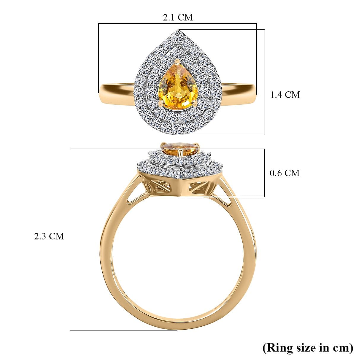 9K Yellow Gold AAA Chantaburi Yellow Sapphire, Lab Grown Diamond Double Halo Ring 1.03 Ct. (SI-GH) 8190858 6