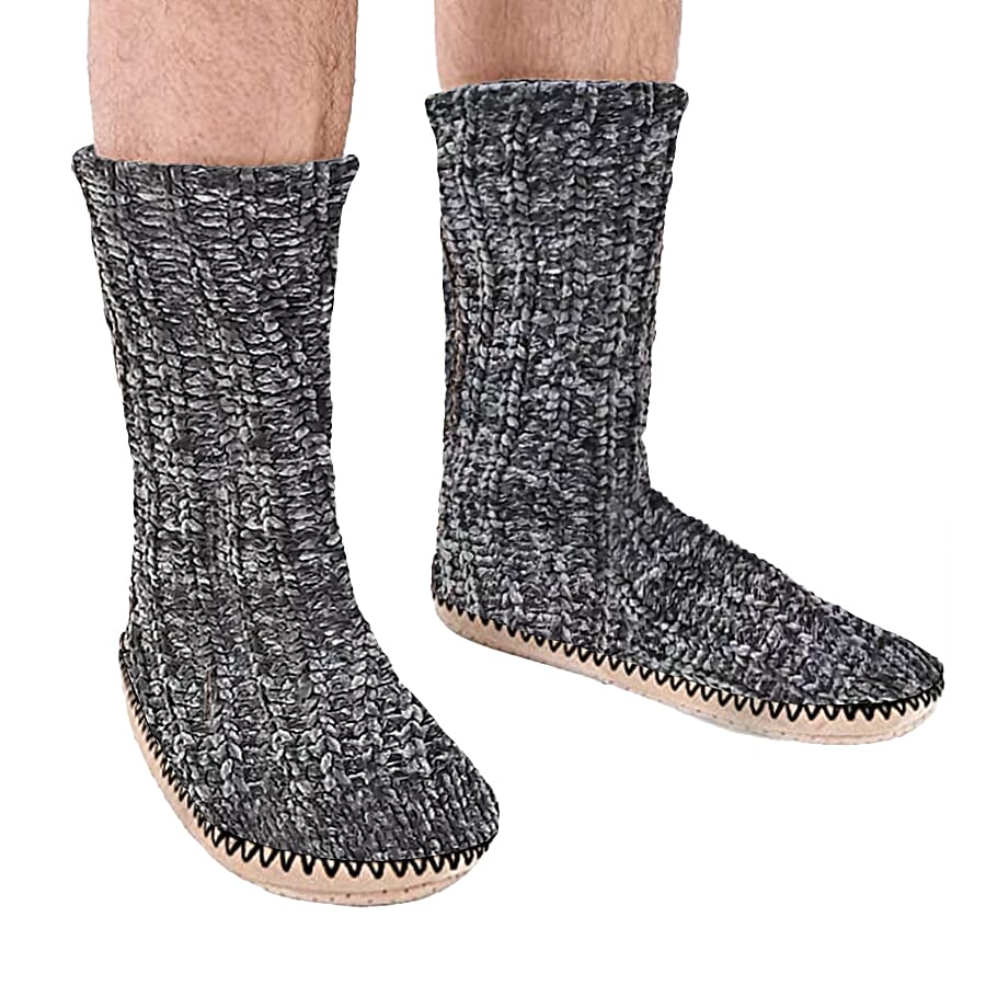 Anti slip Indoor Knitted Slippers with Fur Lining - Grey 3874584 0