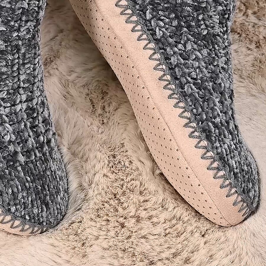 Anti slip Indoor Knitted Slippers with Fur Lining - Grey 3874584 3