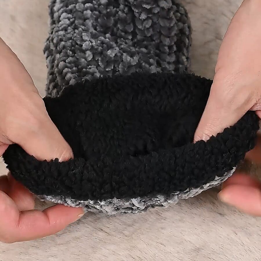 Anti slip Indoor Knitted Slippers with Fur Lining - Grey 3874584 4