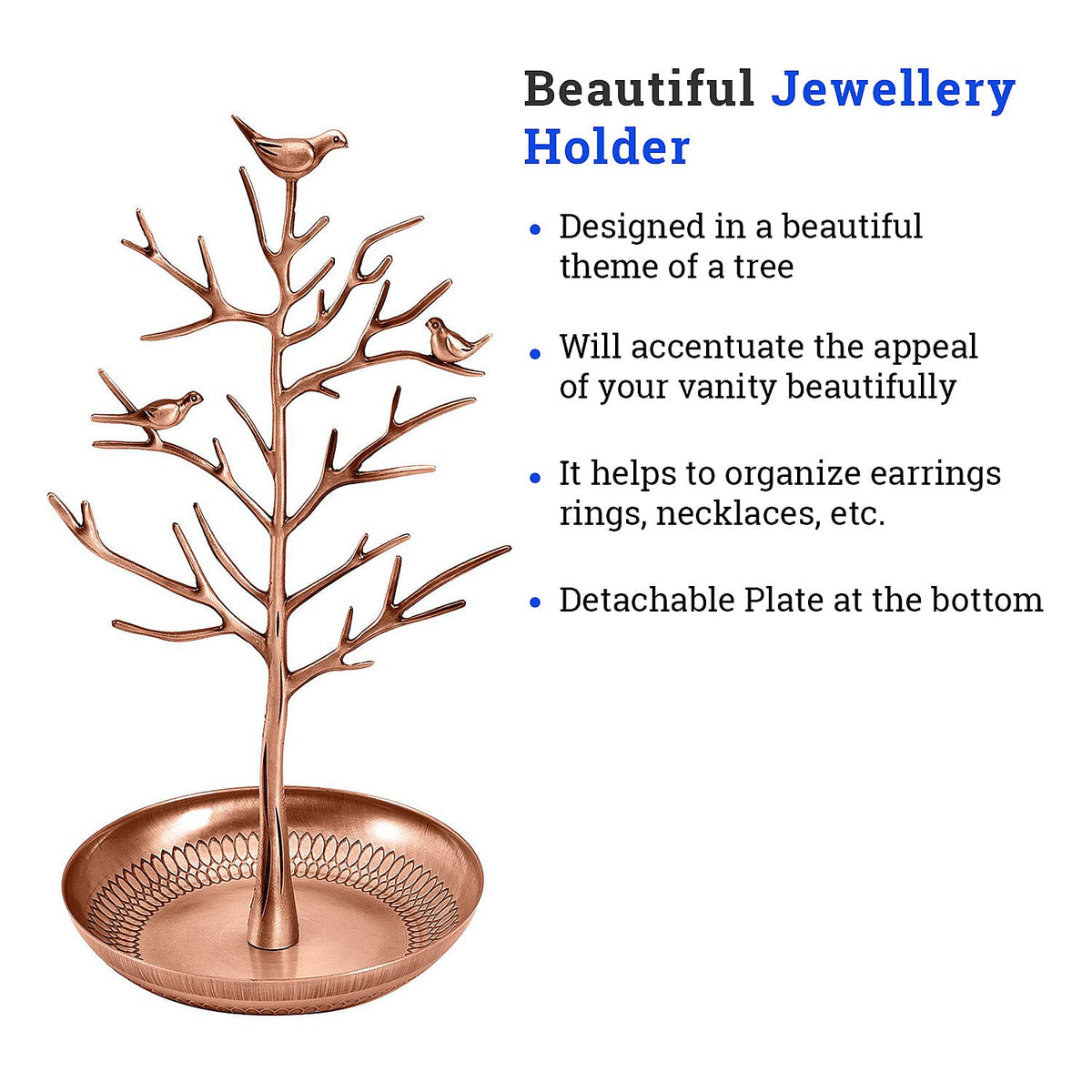 Vintage Style Antique Birds on Tree Jewellery Holder Stand (Size 30x15Cm) - Bronze V32645655 4