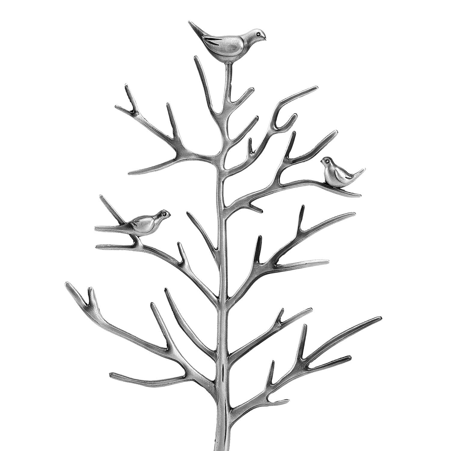 Antique Birds on Tree Stand Jewellery Holder Display in Silver Colour (Size 30x15 Cm) 6039247 6