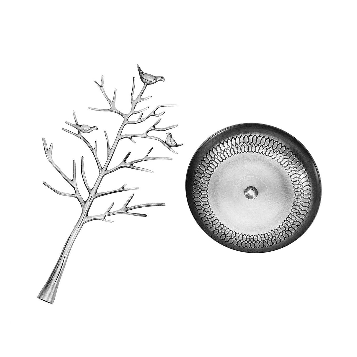 Antique Birds on Tree Stand Jewellery Holder Display in Silver Colour (Size 30x15 Cm) 6039247 7