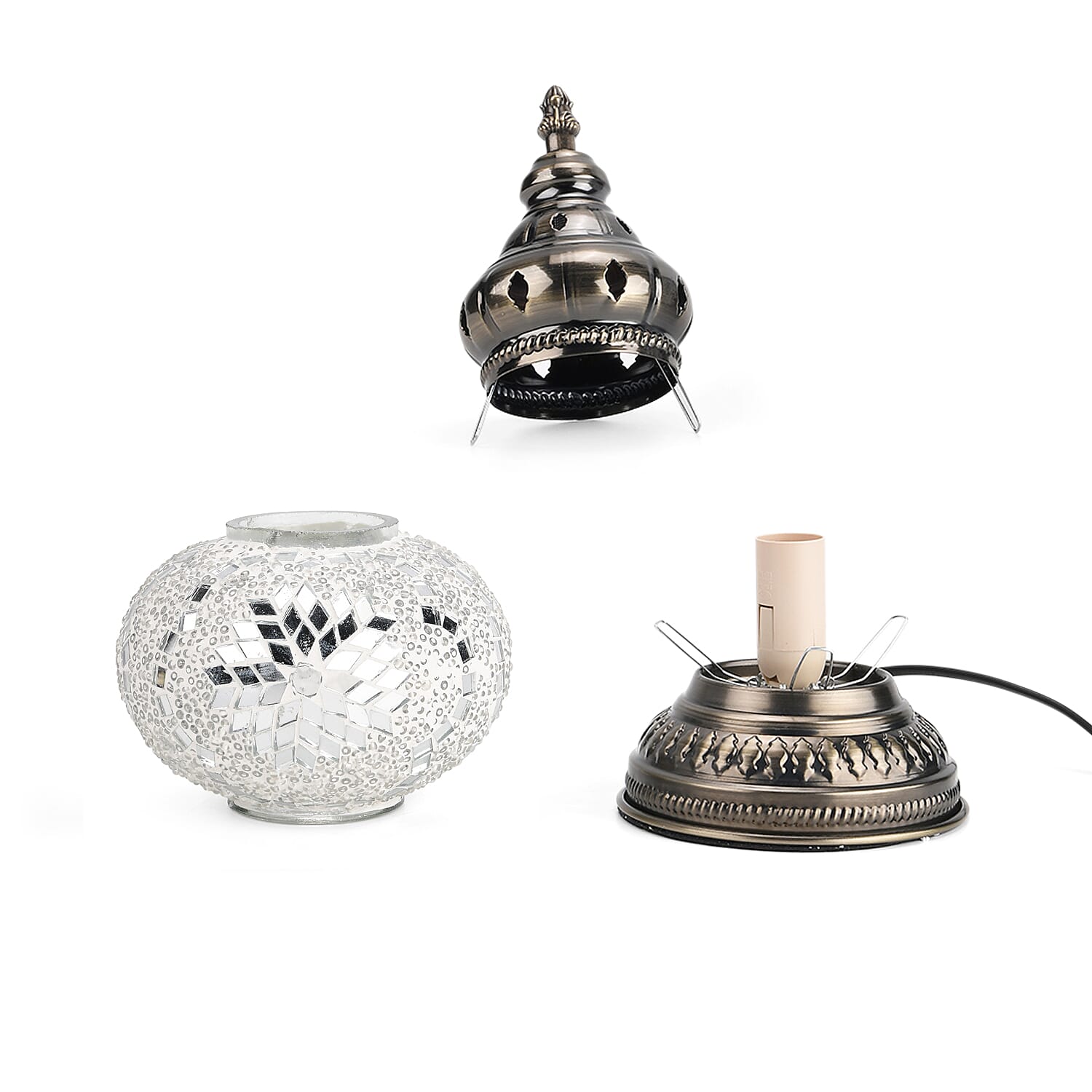 Handmade Moroccan Style Mosaic Table Lamp - White 8126293 4