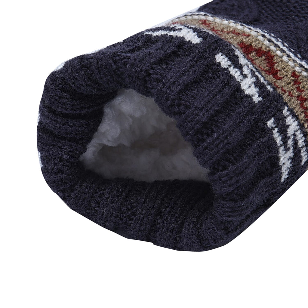 100% Acrylic Antislip Indoor Knitted Slippers with Fur Lining (Size M, 40-41) - Navy Blue