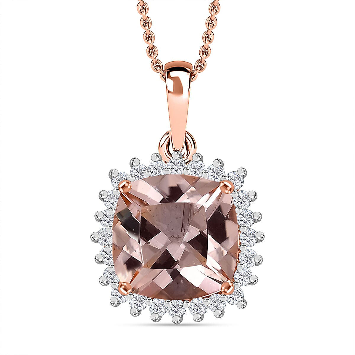 Certified &amp; Appraised LUXORO AAA Morganite, White Diamond Halo Pendant in 10K Rose Gold, 4.14 Ct. 8084274 0