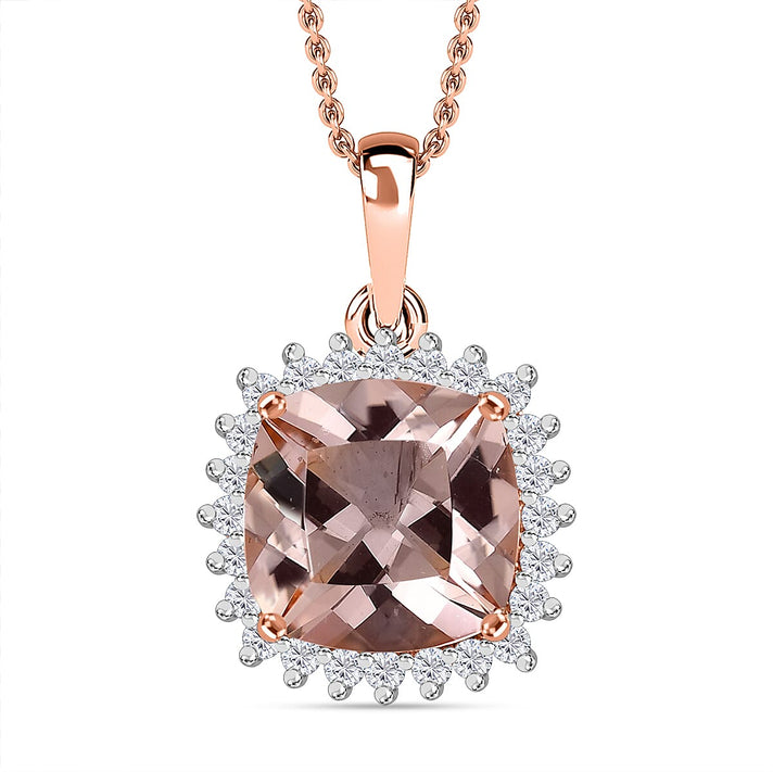 Certified &amp; Appraised LUXORO AAA Morganite, White Diamond Halo Pendant in 10K Rose Gold, 4.14 Ct. 8084274 1