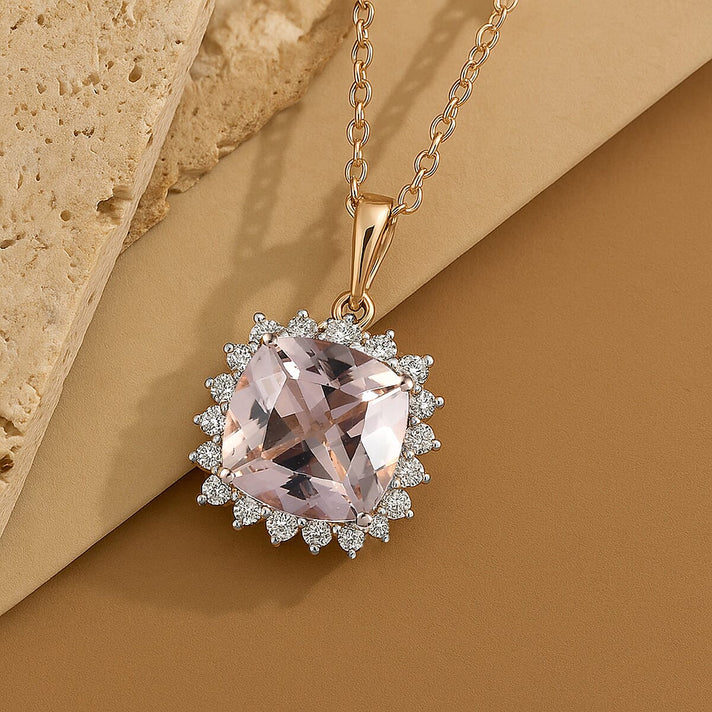 Certified &amp; Appraised LUXORO AAA Morganite, White Diamond Halo Pendant in 10K Rose Gold, 4.14 Ct. 8084274 2