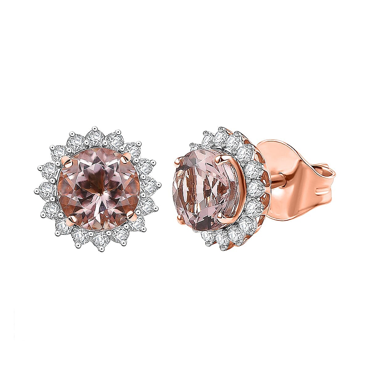 Certified &amp; Appraised LUXORO AAA Morganite, White Diamond Halo Push Post Earring in 10K Rose Gold, (I2) 3.22 Ct. 8084332 8