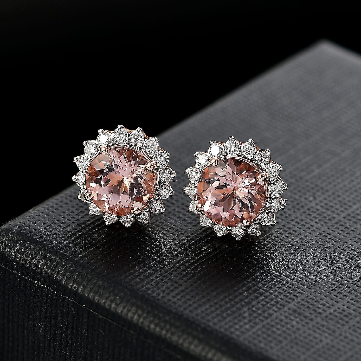 Certified &amp; Appraised LUXORO AAA Morganite, White Diamond Halo Push Post Earring in 10K Rose Gold, (I2) 3.22 Ct. 8084332 9